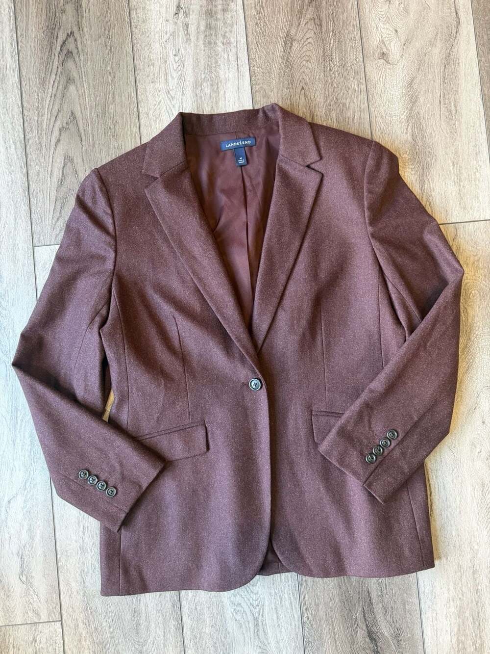 Lands End Blazer Size 10P Brown Wool Blend Single Button